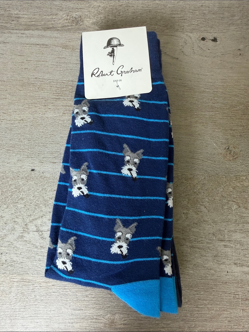 Robert Graham 3 Pack Navy Blue Striped Socks with Dog Motif
